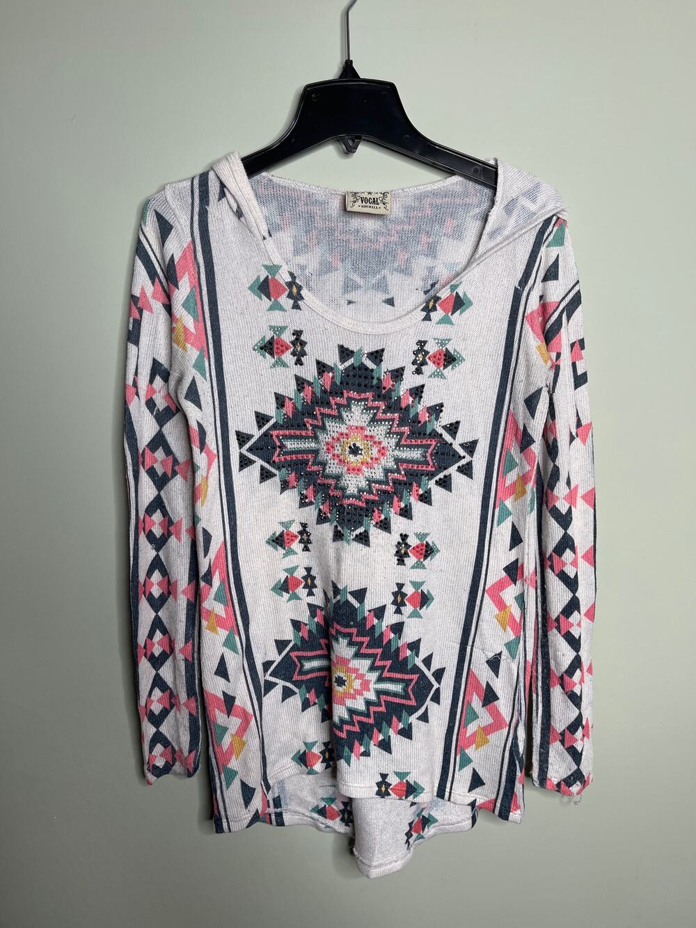 Vocal White Hooded Bling Sweater Medium